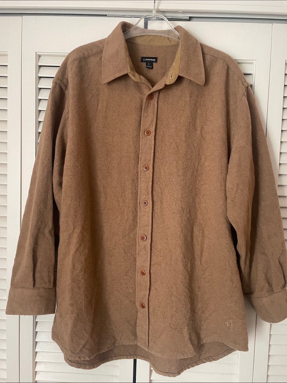 J. Peterman Men’s Tan Button down Wool /Camel hair Shirt Jacket Sz L